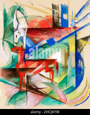 Paesaggio con animali (1913) dipinto ad alta risoluzione di Franz Marc. Foto Stock