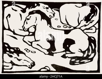I cavalli da riposo (1880-1916) sono stampati ad alta risoluzione da Franz Marc. Foto Stock