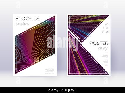 Set di template per design di copertura triangolare. Arcobaleno linee astratte su sfondo rosso vino. Design della copertina fantasioso. Notevole catalogo, poster, modello di libro Illustrazione Vettoriale