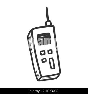 Doodle talkie walkie. Stile di schizzo del doodle disegnato a mano. Linea di disegno icona walkie talkie semplice. Illustrazione vettoriale isolata. Illustrazione Vettoriale
