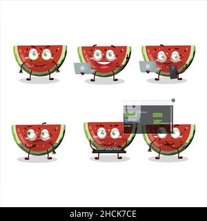 Watermelon Gummy Candy Programmer carino personaggio cartoon con. Illustrazione vettoriale Illustrazione Vettoriale