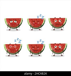 Personaggio cartoon di caramella gommosa all'anguria con espressione sonnolenta. Illustrazione vettoriale Illustrazione Vettoriale
