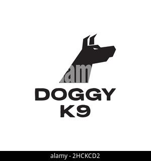 testa nera cane k9 logo design vettore grafico simbolo icona segno illustrazione idea creativa Illustrazione Vettoriale