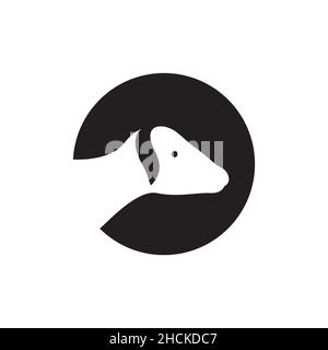 cerchio spazio negativo con logo capra disegno vettore grafico simbolo icona segno illustrazione idea creativa Illustrazione Vettoriale