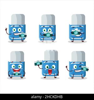 Fotografo professione emoticon con carattere cartoon blu cancellatore. Illustrazione vettoriale Illustrazione Vettoriale