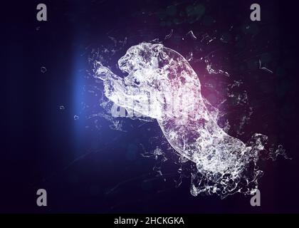 Tigre astratta fatta di spruzzi d'acqua, illustrazione 3D. Foto Stock