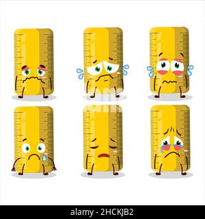 Personaggio cartoon righello giallo con espressione triste. Illustrazione vettoriale Illustrazione Vettoriale