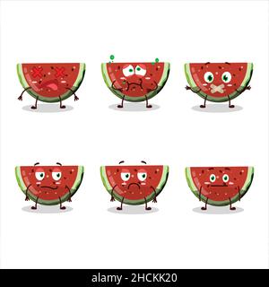 Cocomero gummy caramella personaggio cartoon con nope espressione. Illustrazione vettoriale Illustrazione Vettoriale
