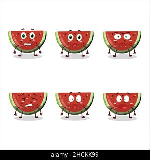 Personaggio cartoon di caramelle gommose melone con espressione spaventata. Illustrazione vettoriale Illustrazione Vettoriale
