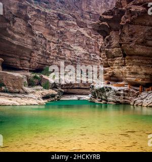 Bellissimo Wadi Ash Shab in Oman Foto Stock