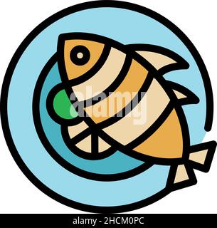 Ristorante pesce cibo icona. Contorno ristorante pesce cibo vettore icona colore piatto isolato Illustrazione Vettoriale