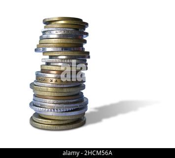 Impilare con diversi tipi di monete Foto Stock