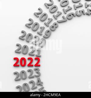 2022 passato nel cerchio rappresenta il nuovo anno 2022, rendering tridimensionale, illustrazione del 3D Foto Stock