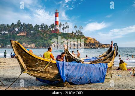 Kovalam Beach e faro. Foto Stock