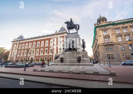 Piazza Jan Matejko e Monumento Grunwald - Cracovia, Polonia Foto Stock