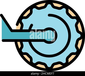 Icona guarnitura riparazione biciclette. Contorno riparazione bicicletta guarnitura vettore icona colore piatto isolato Illustrazione Vettoriale
