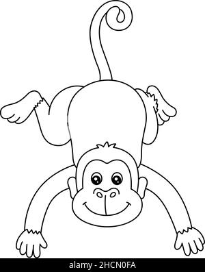 Monkey Coloring Page isolato per i bambini Illustrazione Vettoriale