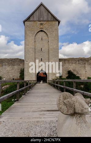 La porta di Dalmansporten nelle mura medievali ben conservate della città di Visby sull'isola di Gotland, Svezia Foto Stock