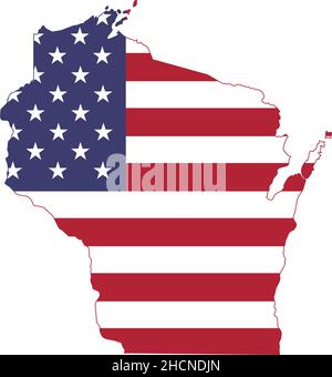 Semplice carta amministrativa piatta della bandiera degli Stati Uniti dello Stato federale del Wisconsin, Stati Uniti Illustrazione Vettoriale