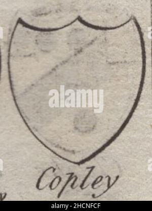 Antica incisione del 18th secolo stemma araldico, inglese Baronet Copley di Woodman & Mutlow fc russel co circa 1780s Fonte: Incisioni originali dal libro annuale di almanach. Foto Stock