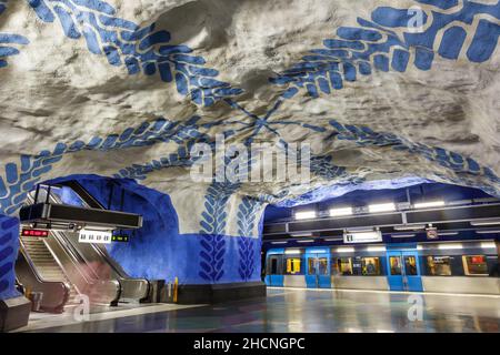 Stoccolma, Svezia - 26 giugno 2013: Stazione della metropolitana artistica T-Centralen della metropolitana di Tunnelbana a Stoccolma, Svezia. Foto Stock