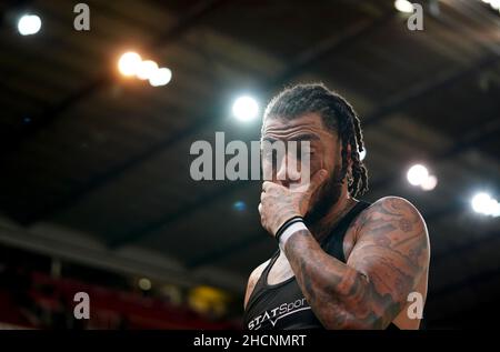 Il Colin Kazim-Richards della contea di Derby a tempo pieno dopo la partita del campionato Sky Bet al bet365 Stadium, Stoke-on-Trent. Data immagine: Giovedì 30 dicembre 2021. Foto Stock