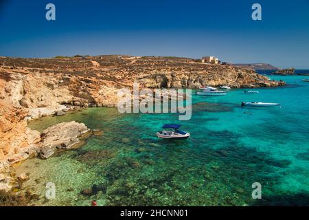 Blue Lagoon, Malta in estate Foto Stock