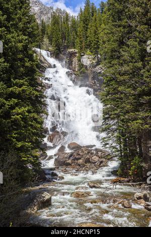 Hidden Falls, vicino all'Inspiration Point sopra il lago Jenny, il Grand Teton National Park, Wyoming Foto Stock