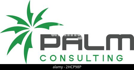 Lettera piatta PLAM CONSULTING logo verde design Illustrazione Vettoriale