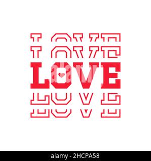 Amore specchiato lettere design. Modelli di tshirt Valentines Day Concept Illustrazione Vettoriale
