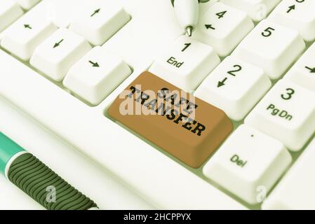 Ispirazione che mostra il trasferimento sicuro del segnale. Word for Wire Transfers elettronicamente non basato su carta Transaction trascribbing Internet Meeting Audio Record Foto Stock