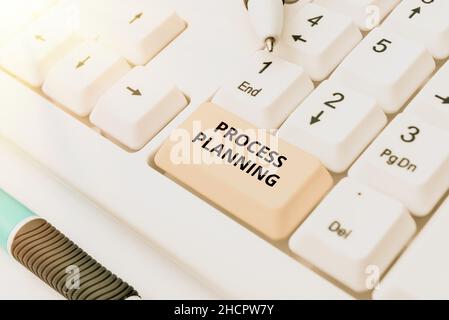 Firmare la visualizzazione della pianificazione del processo. Business Concept lo sviluppo di obiettivi strategie elenchi di attività ecc Acquisto e vendita di merci on-line, elenco Foto Stock