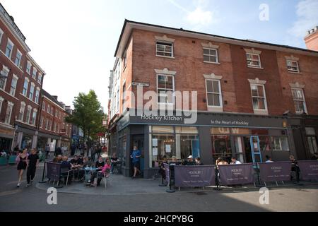 Viste lungo Carlton Street e Broad Street a Nottingham nel Regno Unito Foto Stock