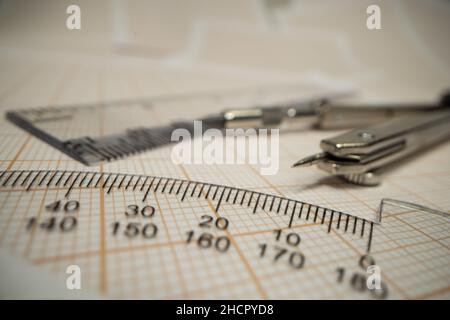 Geometria , matematica, insieme di oggetti matematici macro shot , equipaggiamento geometrico close up Foto Stock