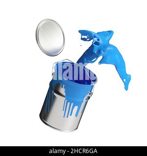 la vernice può spruzzare un colore blu chiaro isolato su sfondo bianco Foto Stock