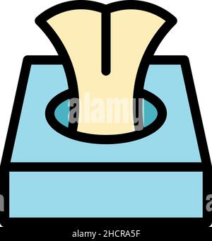 Icona della scatola delle salviette igieniche. Contorno salviette sanitarie scatola vettore icona colore piatto isolato Illustrazione Vettoriale