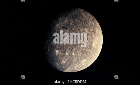 Superficie lunare astratta, corpo celeste rotante nello spazio esterno. Sfondo astronomico della luna, 3D sfere grigie illuminate dalla luce del sole. Foto Stock
