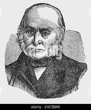 Un ritratto di John Quincy Adams (1767-1848), statista americano, diplomatico, avvocato e diarista di fine 19th secolo, Che ha servito come il presidente 6th degli Stati Uniti dal 1825 al 1829. In precedenza ha ricoperto il incarico di Segretario di Stato degli Stati Uniti nel 8th dal 1817 al 1825. Durante la sua lunga carriera diplomatica e politica, Adams ha servito anche come ambasciatore e come membro del Senato degli Stati Uniti e della Camera dei rappresentanti del Massachusetts. Ha vinto l'elezione alla presidenza come membro del Partito democratico-repubblicano, e a metà del 1830s è diventato affiliato al partito Whig. Foto Stock