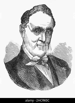 Un ritratto di James Buchanan (1791-1868), un avvocato e politico americano del fine del 19th, che ha servito come 15th presidente degli Stati Uniti dal 1857 al 1861. In precedenza era segretario di stato dal 1845 al 1849 e rappresentava la Pennsylvania in entrambe le case del Congresso degli Stati Uniti. Era un sostenitore dei diritti degli stati, in particolare dell'istituzione della schiavitù, e minimizzò il ruolo del governo federale negli ultimi anni della nazione prima della guerra civile. Foto Stock