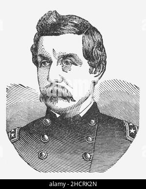Ritratto di 19th George Brinton McClellan (1826-1885), un soldato americano, generale dell'Unione della Guerra civile e politico, che servì come governatore del New Jersey nel 24th. McClellan servì con distinzione durante la Guerra Messicano-americana (1846-1848), e successivamente allo scoppio della Guerra civile americana (1861-1865). All'inizio del conflitto, McClellan fu nominato al rango di generale maggiore e sollevò un esercito ben addestrato e disciplinato, che sarebbe diventato l'Esercito del Potomac nel Teatro Orientale, in seguito come comandante generale dell'Esercito degli Stati Uniti dell'Unione. Foto Stock