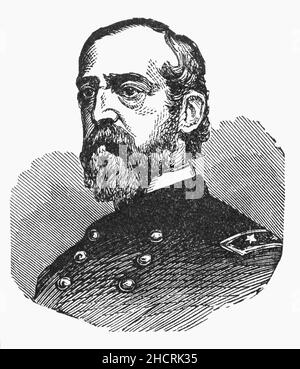 Un ritratto di George Gordon Meade della fine del 19th secolo (1815-1872), noto anche come Old Snapping Turtle, un ufficiale dell'esercito degli Stati Uniti e ingegnere civile noto per aver sconfitto in modo decisivo il generale confederato Robert E. Lee nella battaglia di Gettysburg nella guerra civile americana. In precedenza combatté con distinzione nella seconda guerra di Seminole e nella guerra messicano-americana. Durante la guerra civile, servì come generale dell'Unione, risalendo dal comando di una brigata a quello dell'esercito del Potomac. Foto Stock