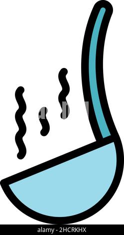 Icona del mestolo caldo. Contorno caldo mestolo vettore icona colore piatto isolato Illustrazione Vettoriale