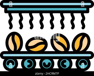 Icona del caffè tostato in fabbrica. Profilo fabbrica tostatura caffè vettore icona colore piatto isolato Illustrazione Vettoriale