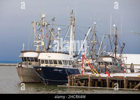 Navi da pesca commerciali vincolate ad un molo a Steveston, British Columbia, canada Foto Stock