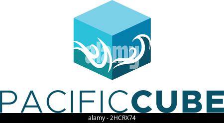 Design moderno a forma piatta CON logo PACIFIC CUBE box Illustrazione Vettoriale