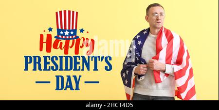 Biglietto d'auguri per il giorno felice del Presidente con bandiera uomo e USA Foto Stock