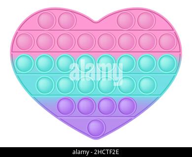 Popit figura il cuore come un giocattolo in silicone alla moda per i fedgets. Giocattolo antistress addictive in colori pastello. Ansia bolla che sviluppa i giocattoli vibranti del pop it Illustrazione Vettoriale