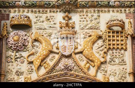 St. John's College Gate (dettaglio), Cambridge, Inghilterra. Foto Stock