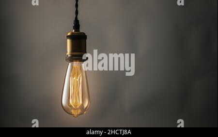 illuminated vintage hanging Edison light bulb Foto Stock