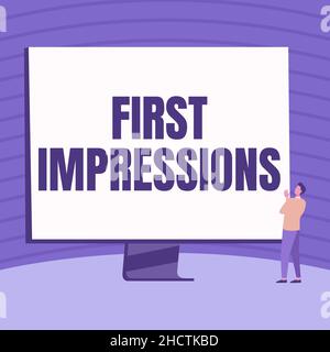 Inspirazione che mostra le prime impressioni del segno. Eventi fotografici concettuali quando una persona incontra un'altra persona uomo disegno in piedi guardando in grande Foto Stock